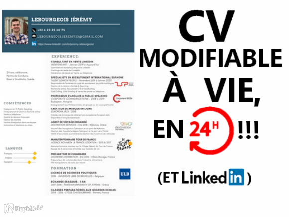 CV Modifiable à Vie, Livré en 24h & Incluant LinkedIn